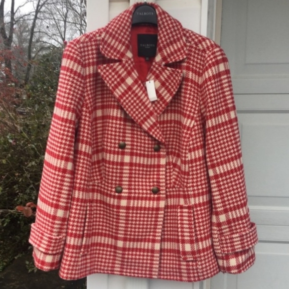 Talbots Jackets & Coats Talbots Red Cream Houndstooth Double